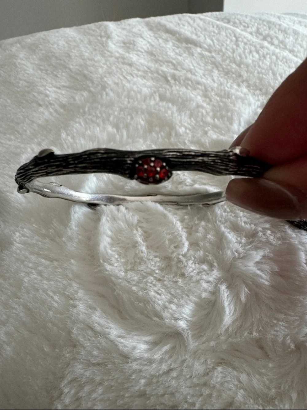 Stephen Dweck Silver-Tone Branch Cuff with Red Stone Accent